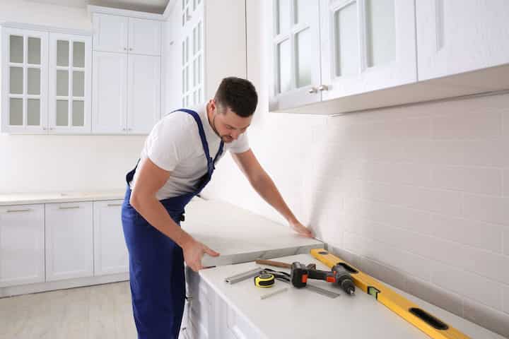 A kitchen countertop made of a durable and stain-resistant material, designed for easy maintenance in Clarendon Hills